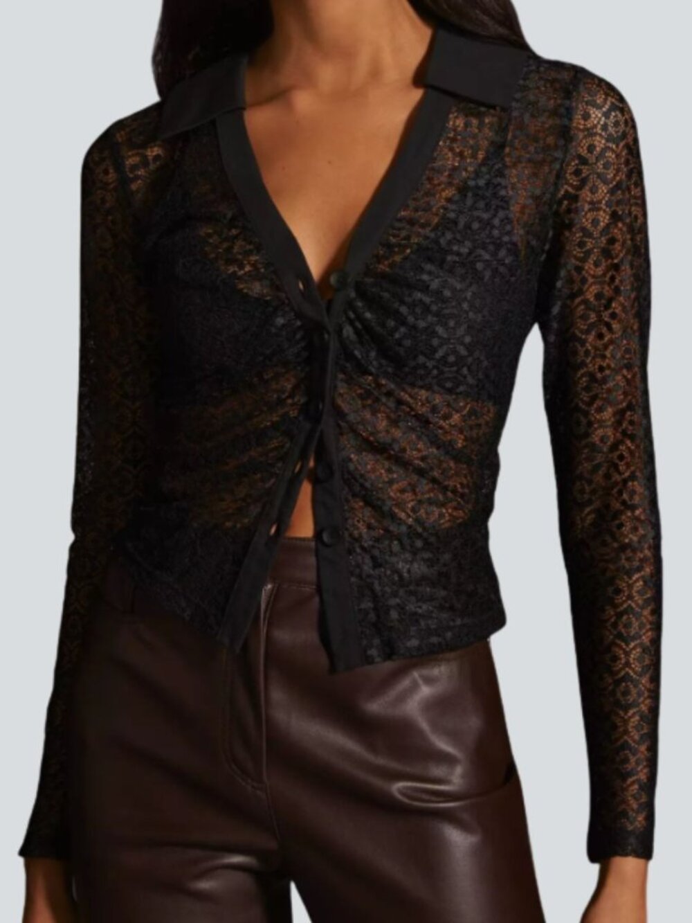 Maeve Sheer Button Up Blouse Top Black Floral Lace Long Sleeve Shirt Whimsigoth